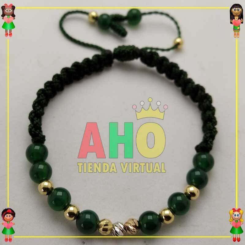 Pulsera Tejida Macrame Con Piedras Naturales Oro18k