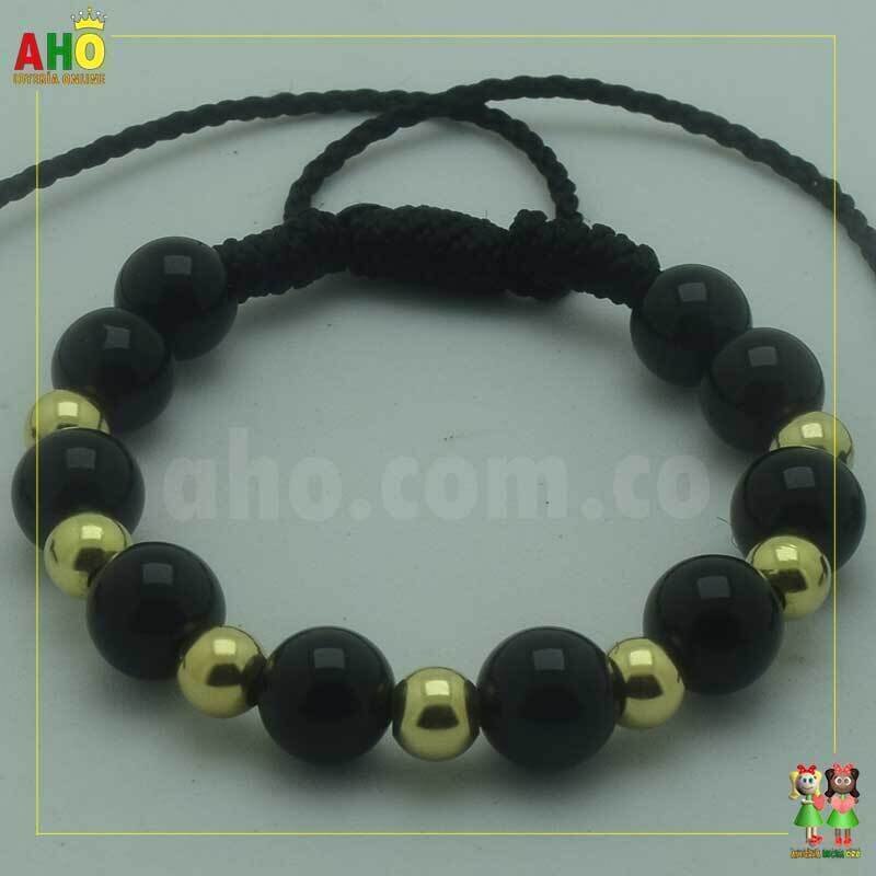 Pulsera Tejida Macrame Con Piedras Naturales Oro18k