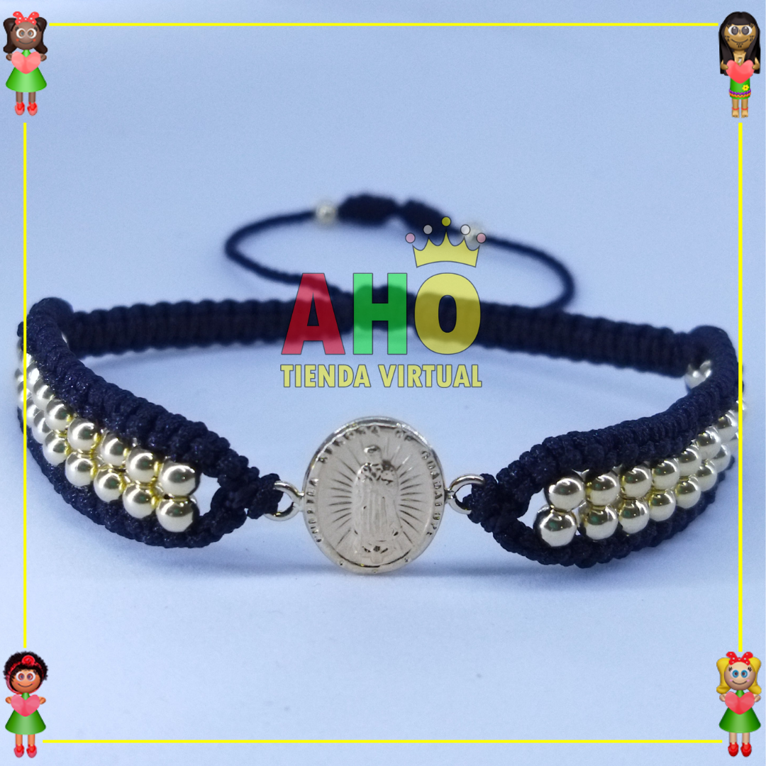 Pulsera Tejida Macrame Con Dije Oro18k