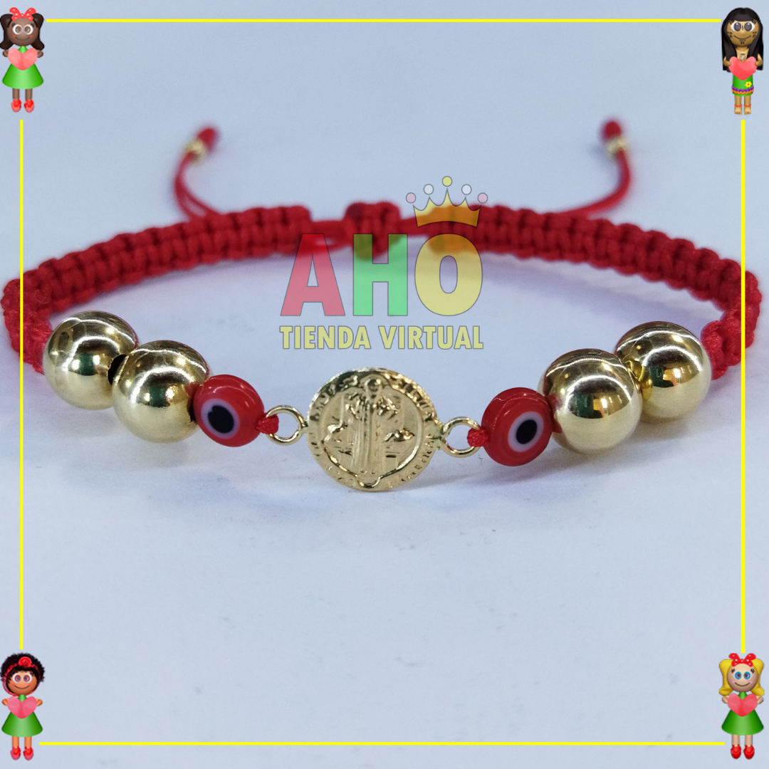 Pulsera Tejida Macrame Con Dije Oro18k