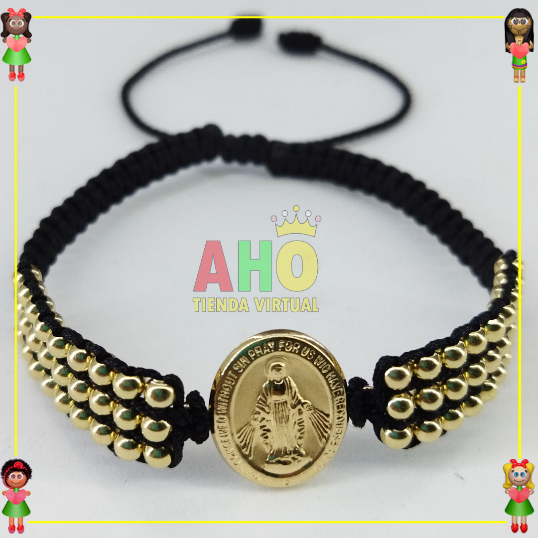 Pulsera Tejida Macrame Con Dije Oro18k