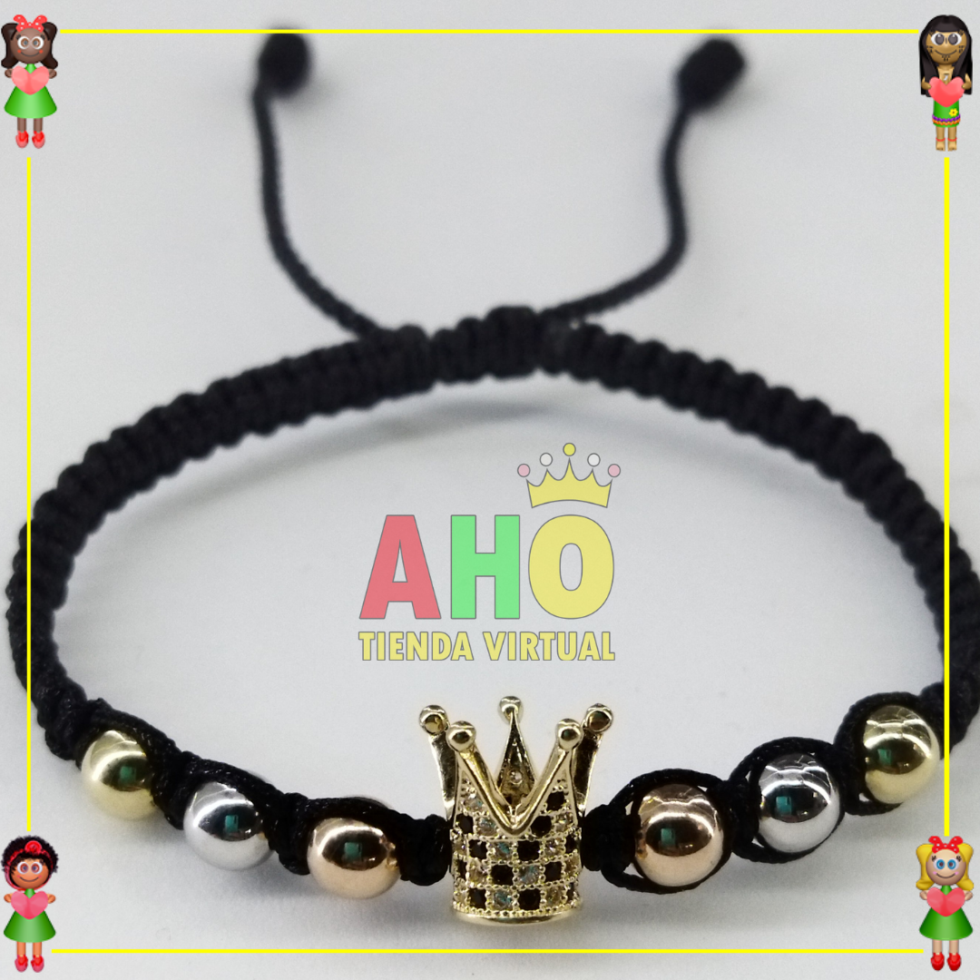 Pulsera Tejida Macrame Con Dije Oro18k