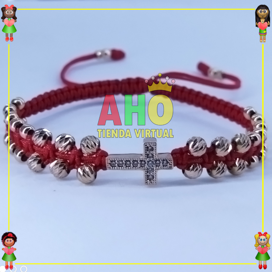 Pulsera Tejida Macrame Con Dije Oro18k