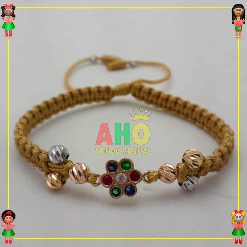 Pulsera Tejida Macrame Con Dije Oro18k