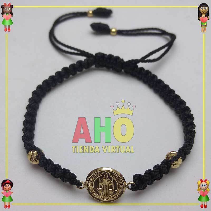 Pulsera Tejida Macrame Con Dije Oro18k