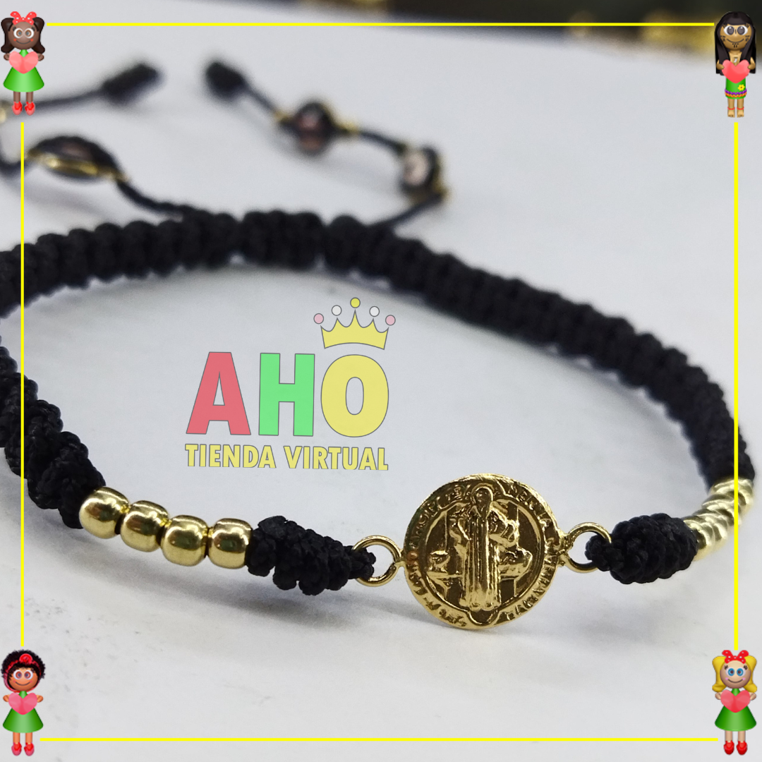 Pulsera Tejida Macrame Con Dije Oro18k