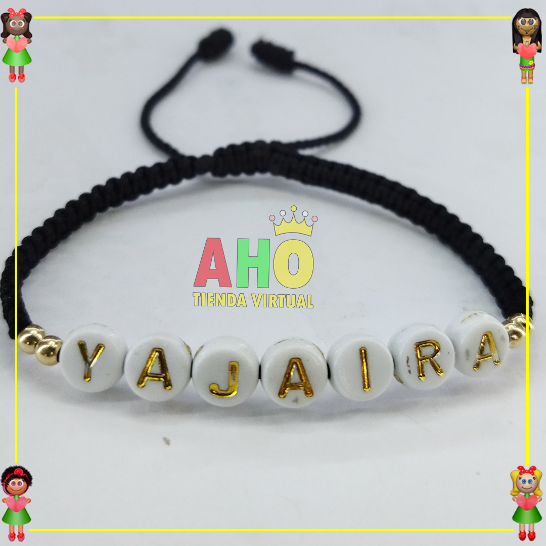 Pulsera Tejida Macrame Con Letras Acrilicas Oro18k