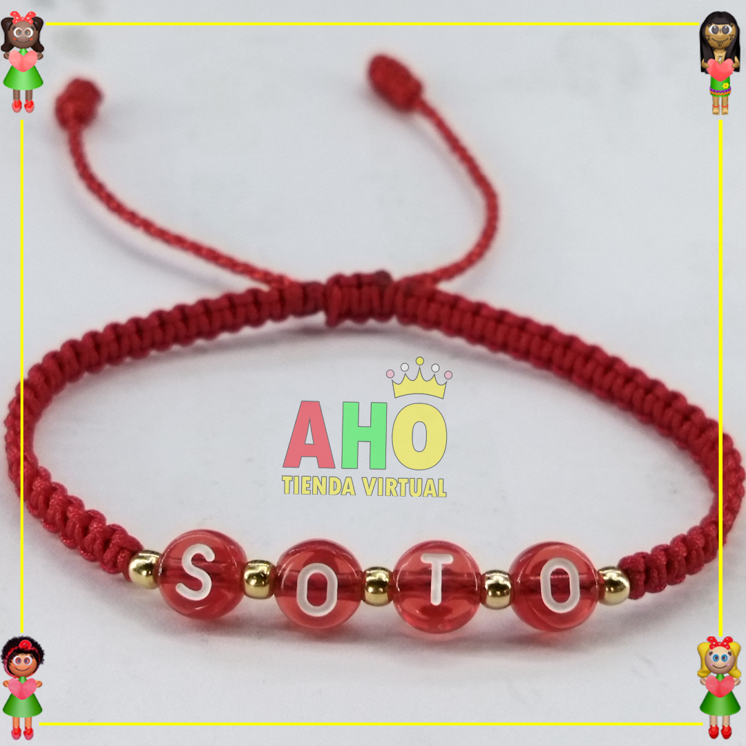 Pulsera Tejida Macrame Con Letras Acrilicas Oro18k