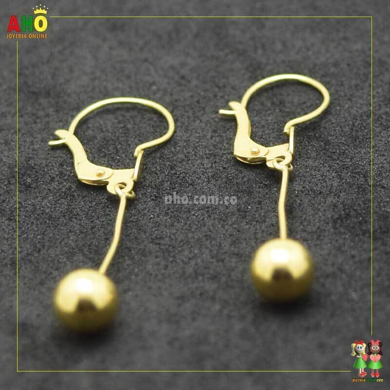 Aretes Bolas Colgante Oro18k