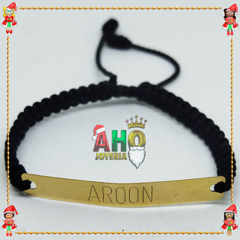 Pulsera Tejida Macrame Con Placa en Oro18k
