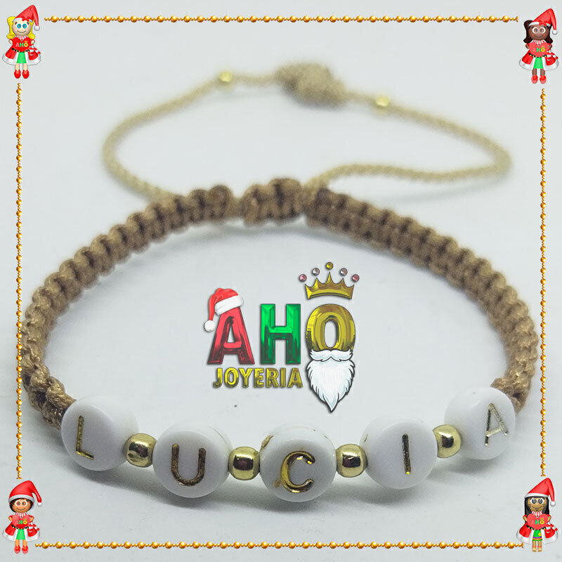 Pulsera Tejida Macrame Con Letras Acrilicas Oro18k