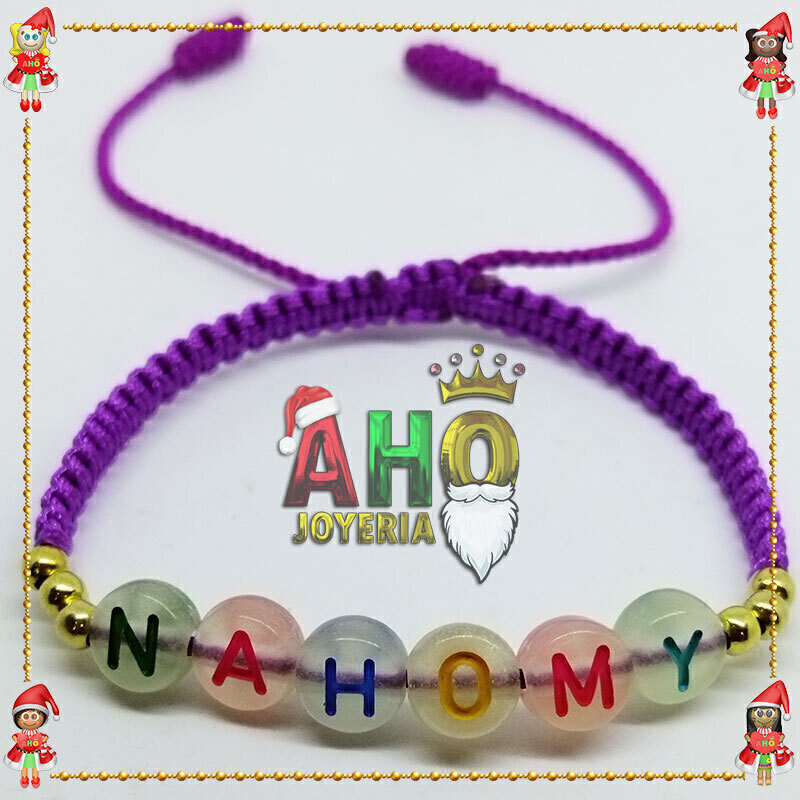 Pulsera Tejida Macrame Con Letras Acrilicas Oro18k