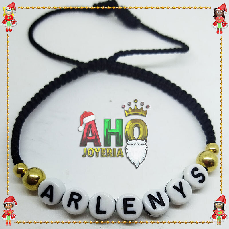 Pulsera Tejida Macrame Con Letras Acrilicas Oro18k