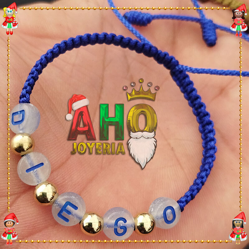 Pulsera Tejida Macrame Con Letras Acrilicas Oro18k