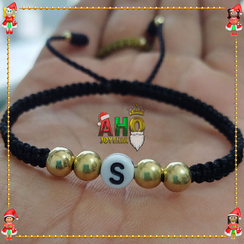 Pulsera Tejida Macrame Con Letras Acrilicas Oro18k