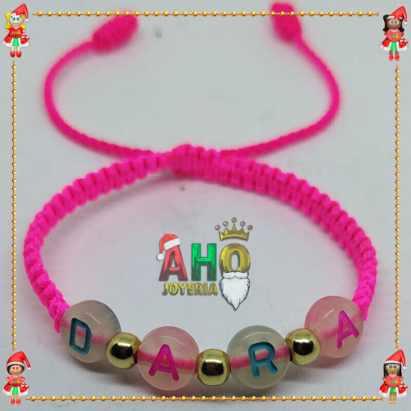 Pulsera Tejida Macrame Con Letras Acrilicas Oro18k