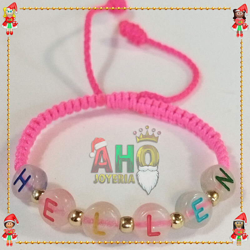 Pulsera Tejida Macrame Con Letras Acrilicas Oro18k