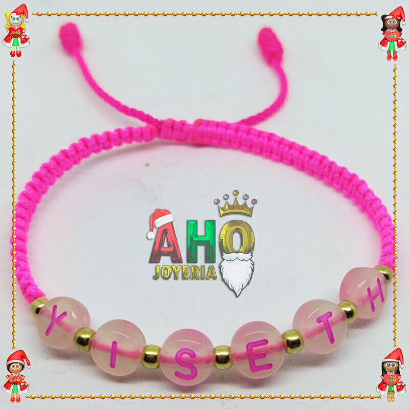 Pulsera Tejida Macrame Con Letras Acrilicas Oro18k