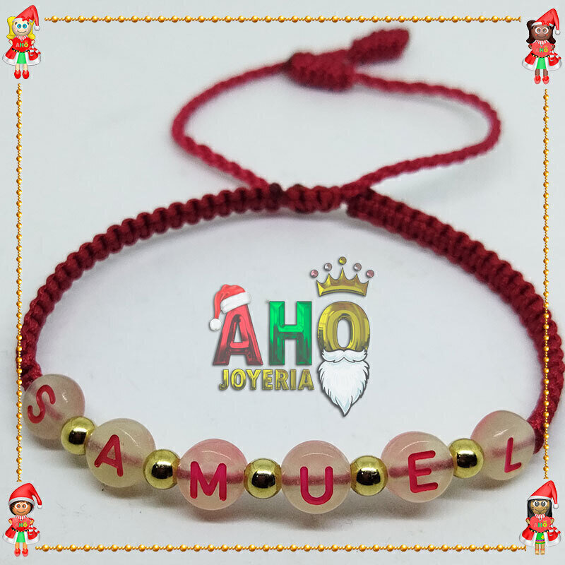 Pulsera Tejida Macrame Con Letras Acrilicas Oro18k
