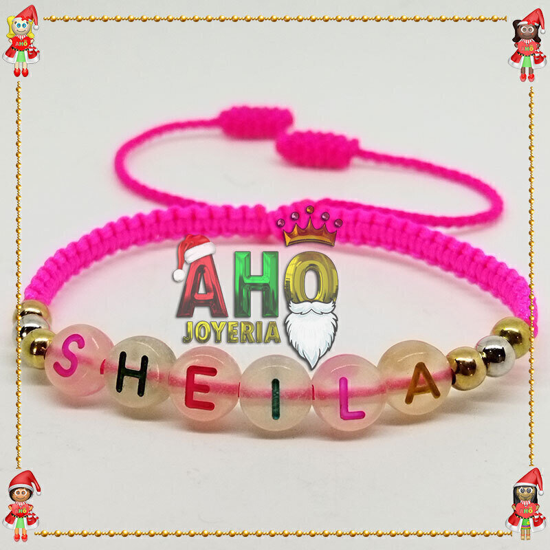 Pulsera Tejida Macrame Con Letras Acrilicas Oro18k
