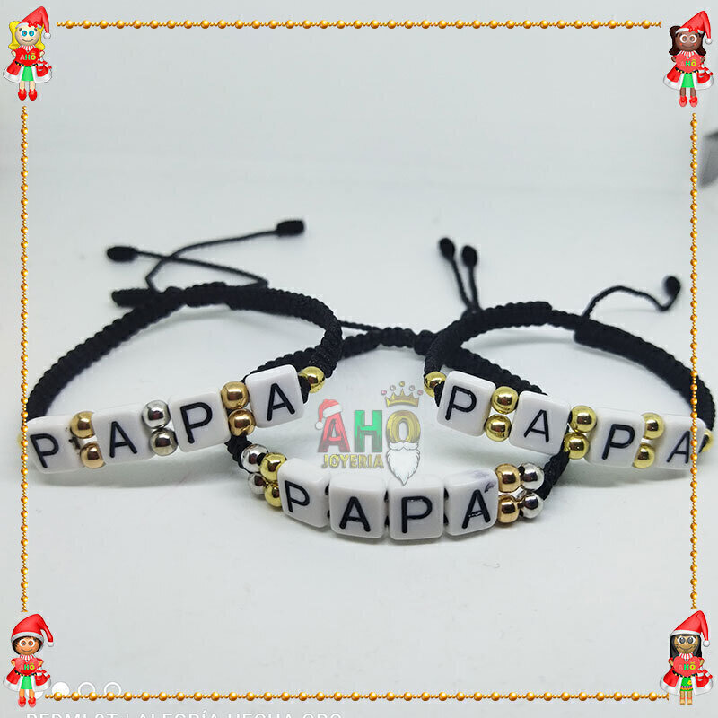 Pulsera Tejida Macrame Con Letras Acrilicas Oro18k