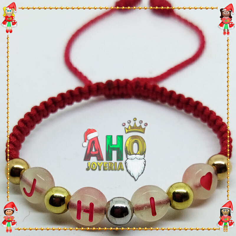 Pulsera Tejida Macrame Con Letras Acrilicas Oro18k