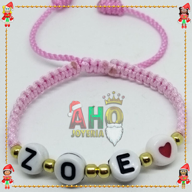 Pulsera Tejida Macrame Con Letras Acrilicas Oro18k