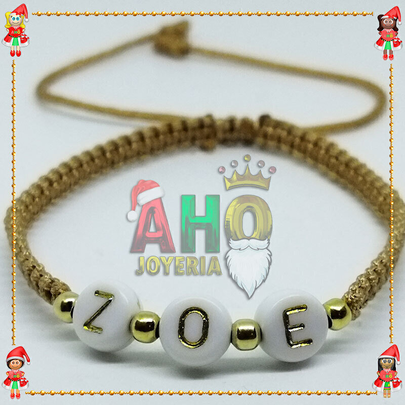 Pulsera Tejida Macrame Con Letras Acrilicas Oro18k