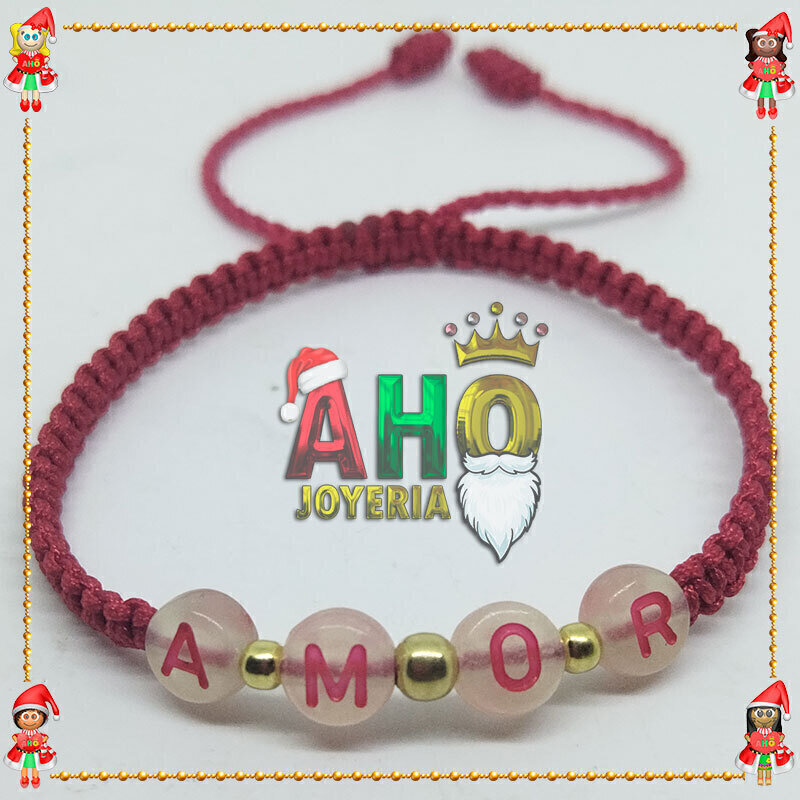 Pulsera Tejida Macrame Con Letras Acrilicas Oro18k