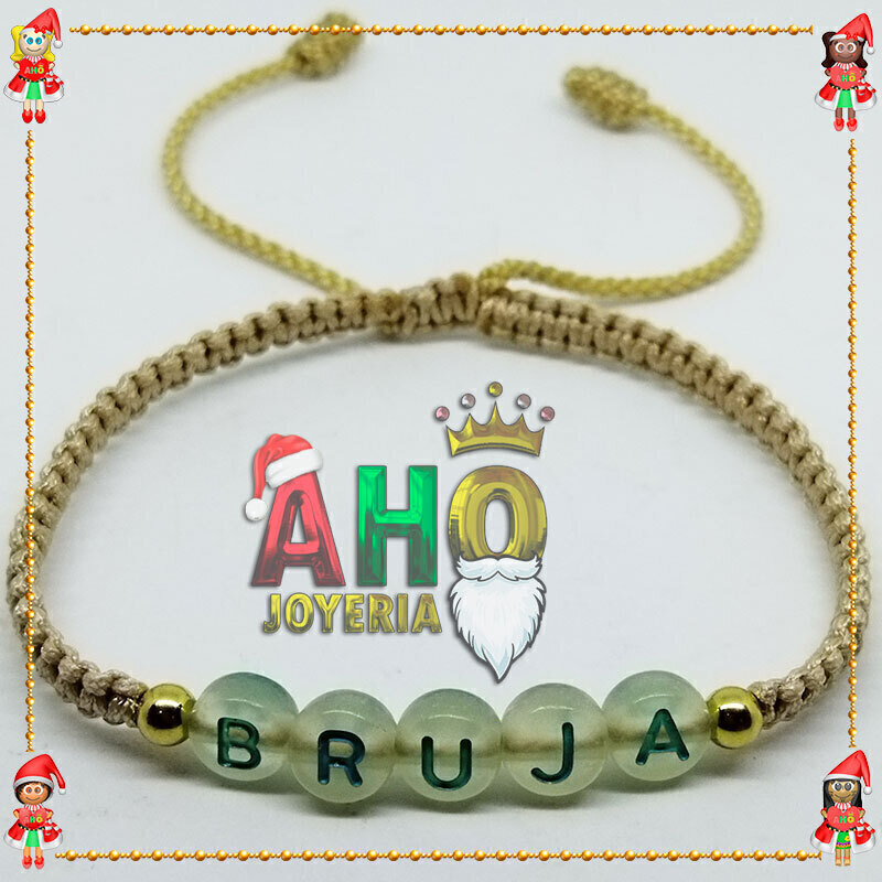 Pulsera Tejida Macrame Con Letras Acrilicas Oro18k