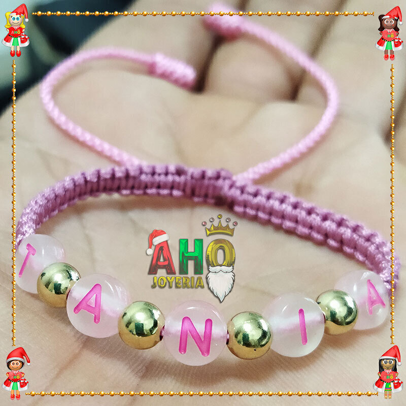 Pulsera Tejida Macrame Con Letras Acrilicas Oro18k