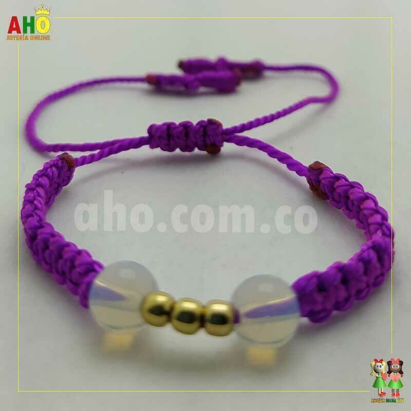 Pulsera Tejida Macrame Con Piedras Naturales Oro18k