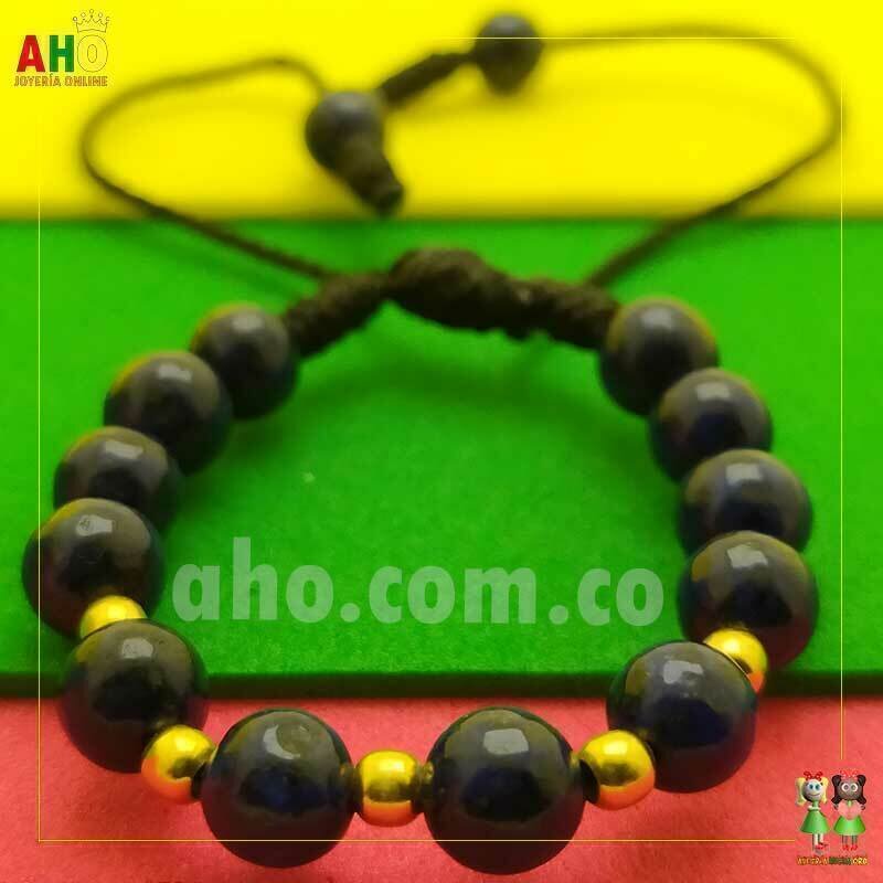 Pulsera Tejida Macrame Con Piedras Naturales Oro18k