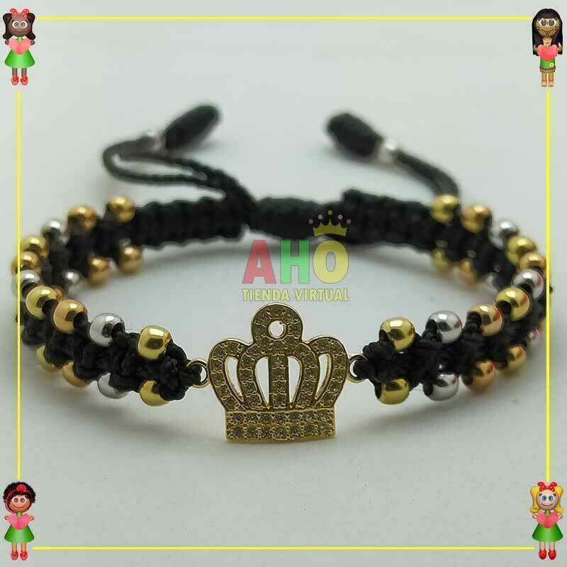 Pulsera Tejida Macrame Con Dije Oro18k