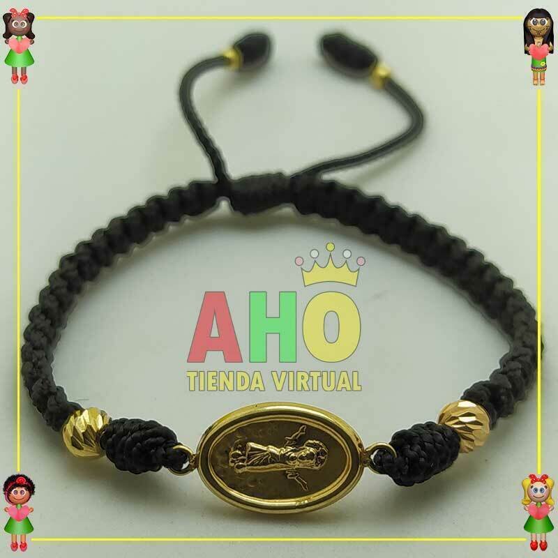 Pulsera Tejida Macrame Con Dije Oro18k