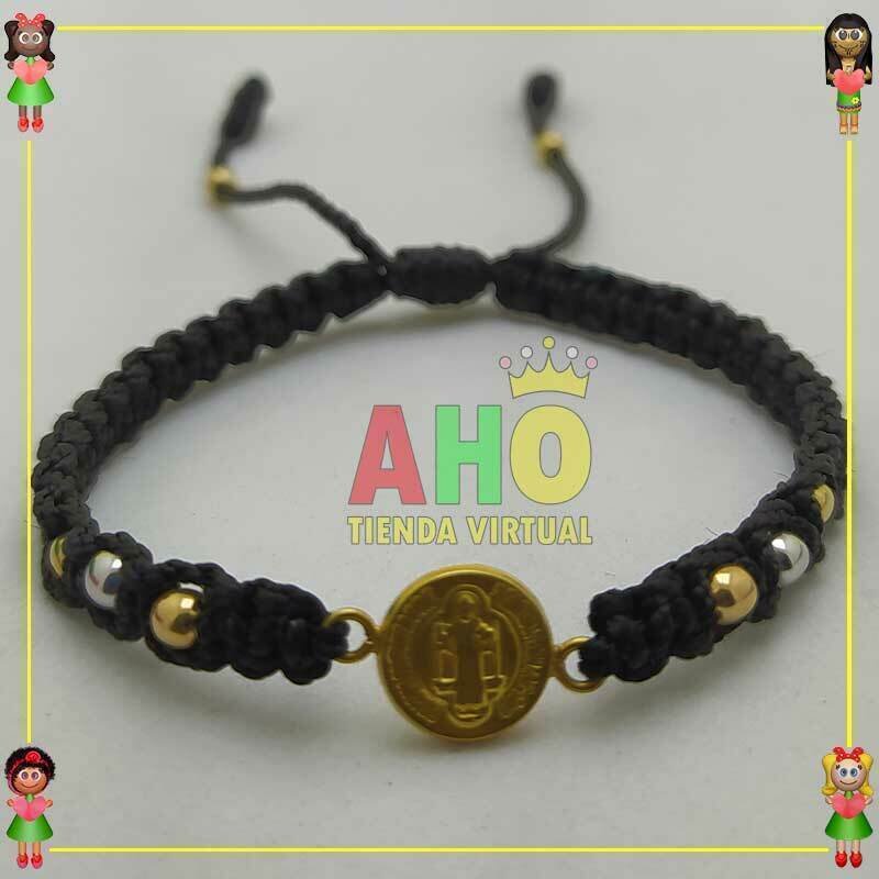 Pulsera Tejida Macrame Con Dije Oro18k