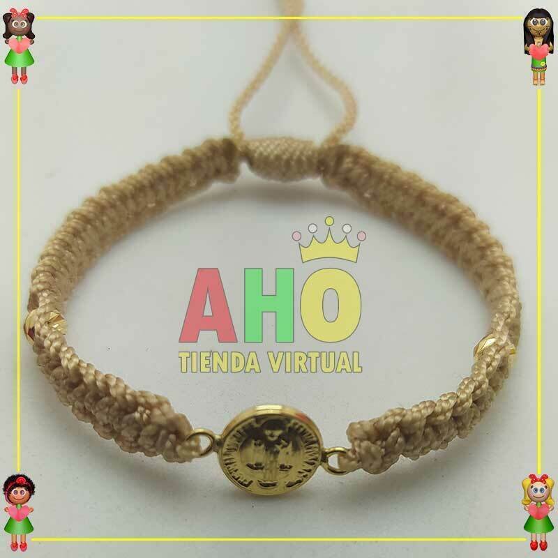 Pulsera Tejida Macrame Con Dije Oro18k
