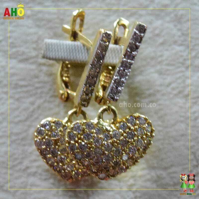 Aretes Corazon Piedras Oro18k