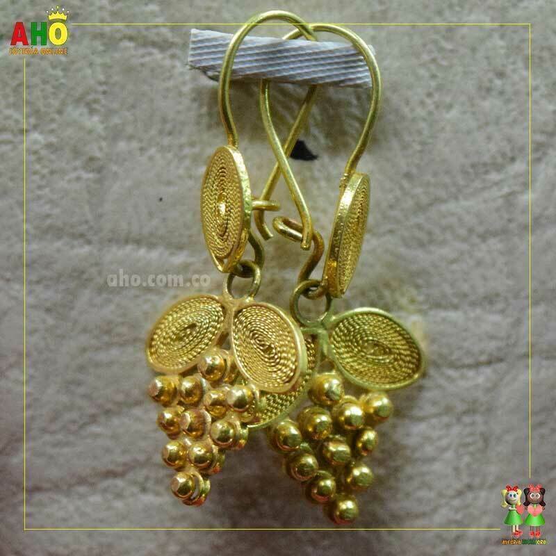 Aretes Uvas Filigrana Oro18K
