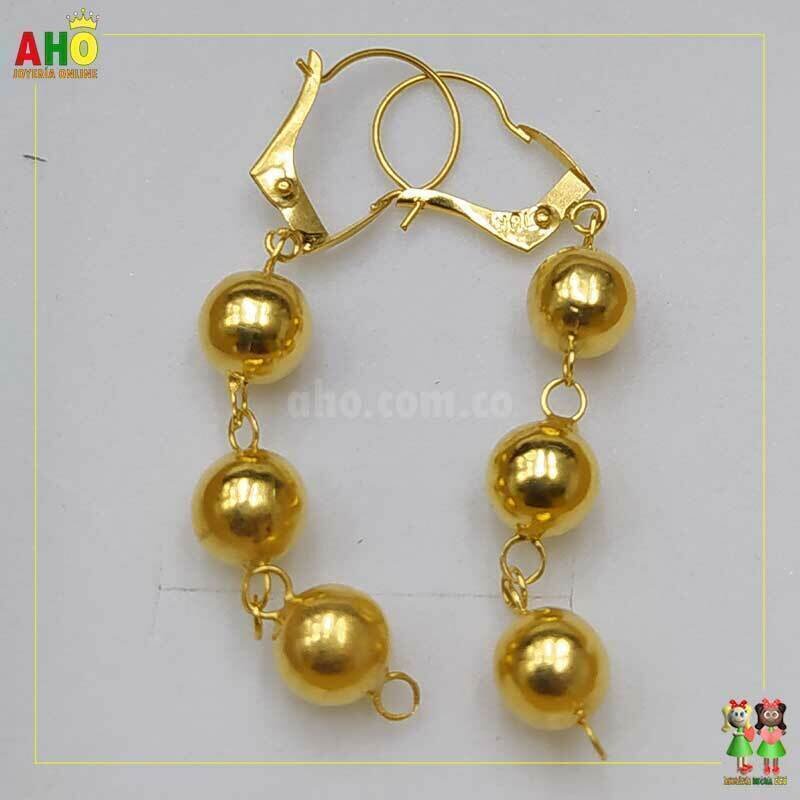 Aretes Bolas Colgante Oro18k