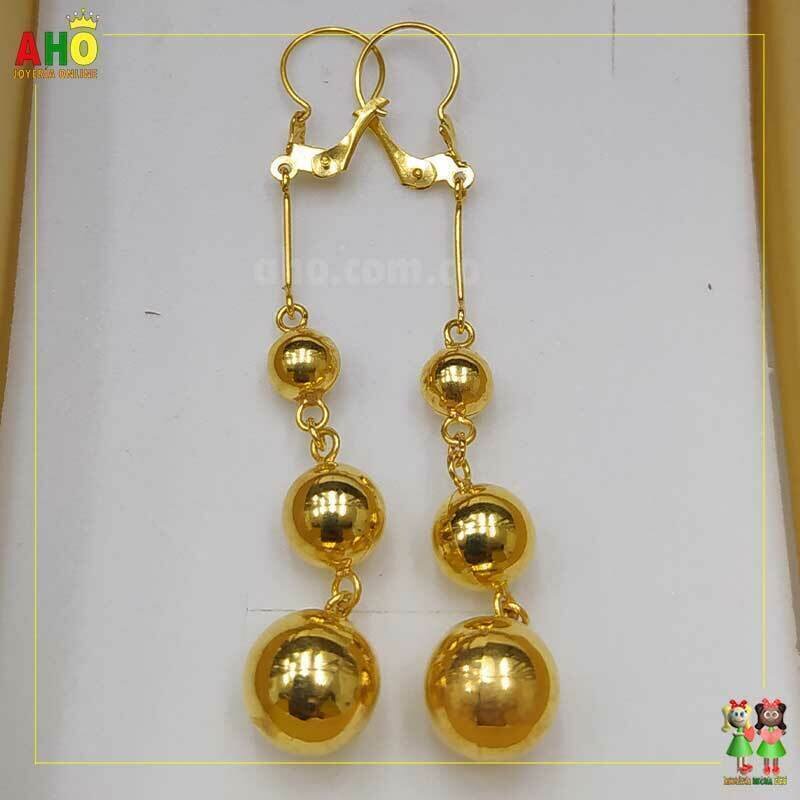Aretes Bolas Colgante Oro18k