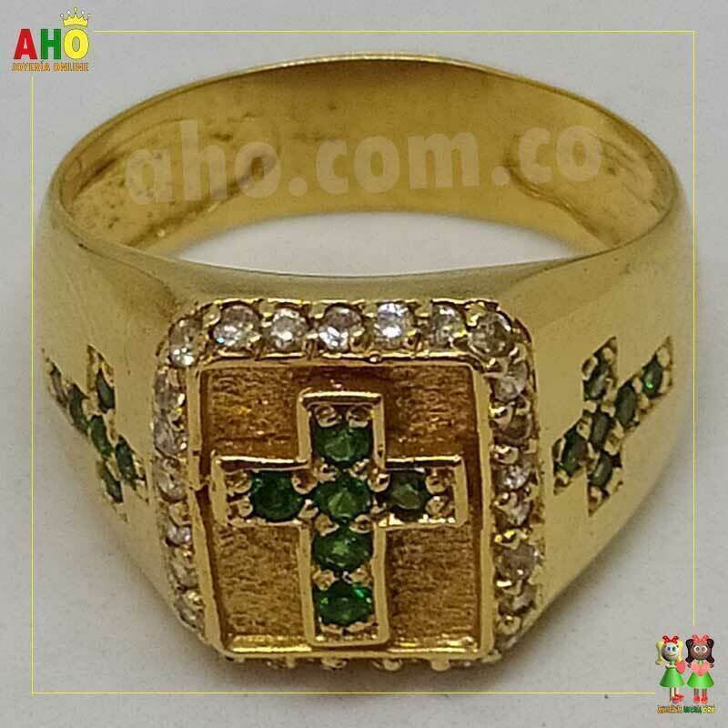 Anillo Cruz Verde Oro18k