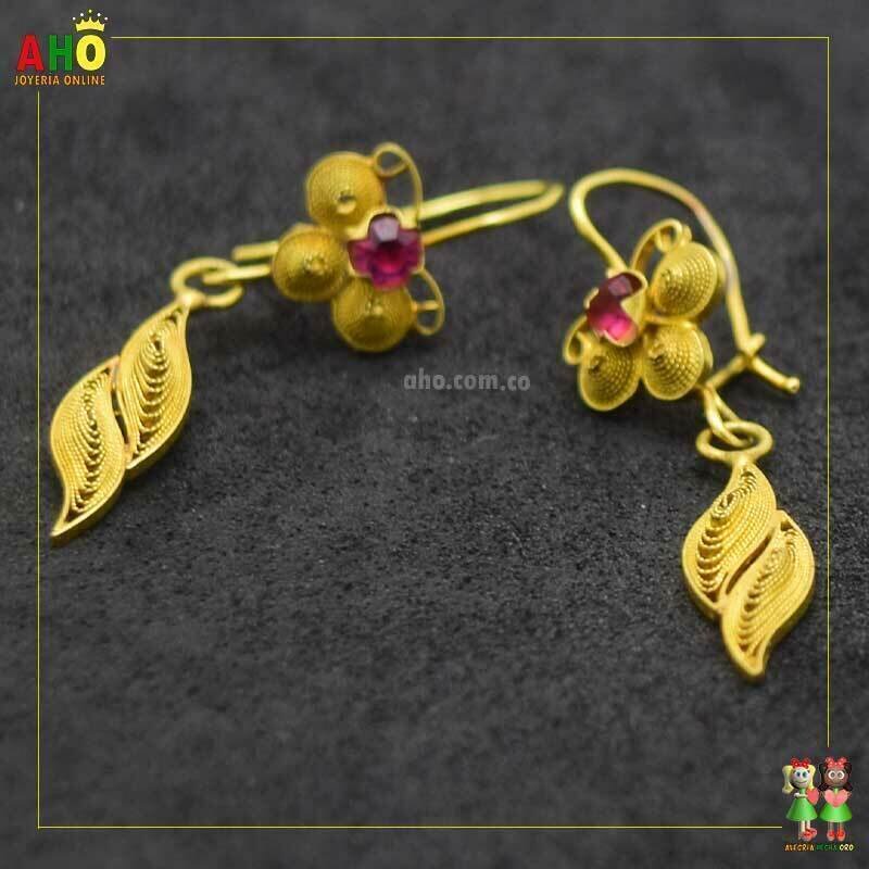 Aretes filigrana con piedra Oro18k