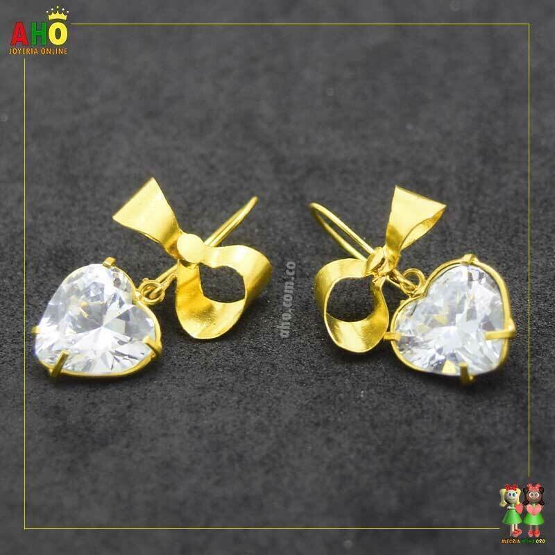 Aretes Zircon Corazon Oro18K