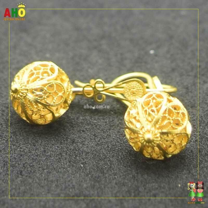 Aretes Bola Colgante Filigrana Oro18k