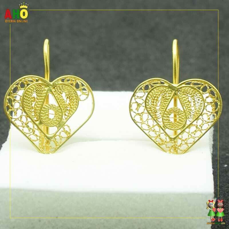 Aretes Corazon Filigrana Oro18k