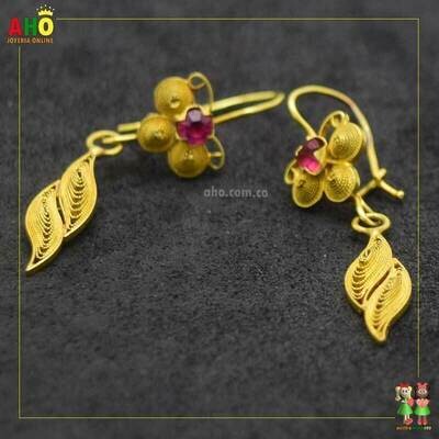 Aretes filigrana con piedra Oro18k