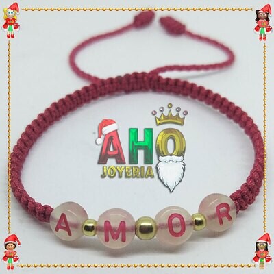 Pulsera Tejida Macrame Con Letras Acrilicas Oro18k
