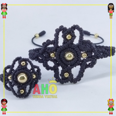 Pulsera y Anillo Macrame Oro18k