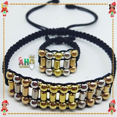Pulsera y Anillo Macrame Oro18k